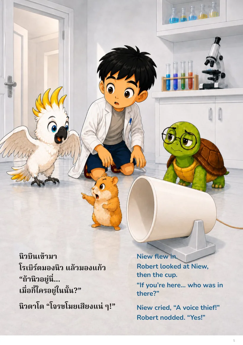 ทุกคนมุงดูแก้วกระดาษที่มีเชือกผูกอยู่